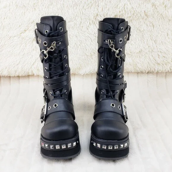 NIB DEMONIA Trashville 250 Multi Strap Goth Punk Rock 3.25 Platform Boot Black